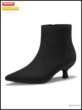 Kitten Heel Ankle Boots Pointed Toe Side Zipper Suede Leather